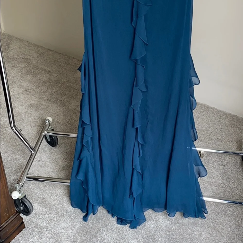 Badgley Mischka Blue Ruffle Prom Dress - Picture 3 of 6